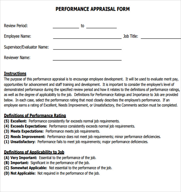 performance appraisal examples pdf
